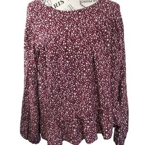 Shop the Mint Medium Burgundy Speckled Bell Sleeve Elastic Cuff Peplum‎ Blouse